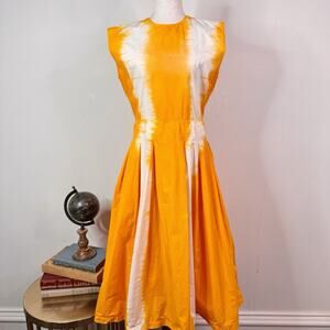 MSGM Womens 100% Cotton Midi Dress Tie Dye Orange Size 44 Bold Colorful Italy